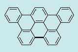 A line diagram of a chemical structure of eight interlocking hexagons